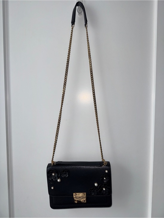 Karl Lagerfeld Handbags - Karl Lagerfeld Black Floral-Appliqué Crossbody with Gold Hardware